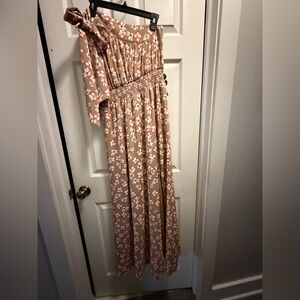 Pink Lily Floral Print Dress in Orange and Cream